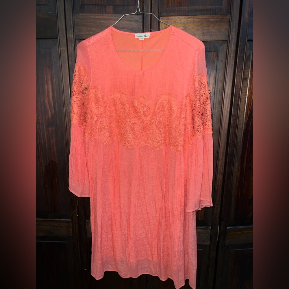 Vibrant Coral Long Sleeve‎ Dress